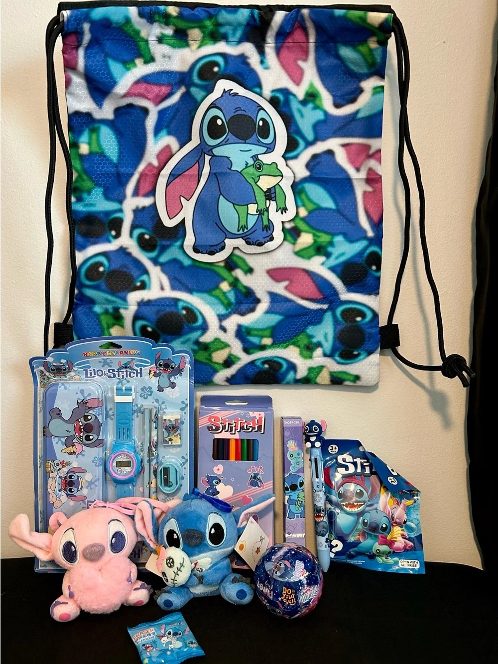 Stitch Kids Drawstring Backpack and Toy Set
